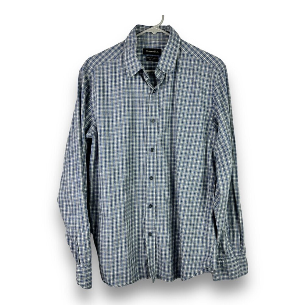 Massimo Dutti Mens SZ L Long Sleeve Button Up Flannel Shirt 100% Cotton